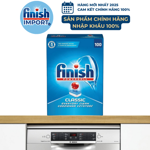 Hộp 100 viên rửa chén Finish Classic – (Hương Tự Nhiên) – (Dành cho máy rửa chén 9-10-12 bộ).